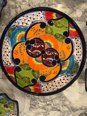 Talavera Mexican Hand-Painted Ceramic Appetizer Platter - Bright Floral Design